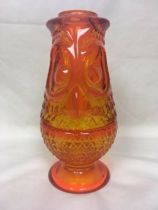 Vtg Viking Glass Orange Owl Fairy Lamp Mid Century Mcm Glimmer Candle Holder