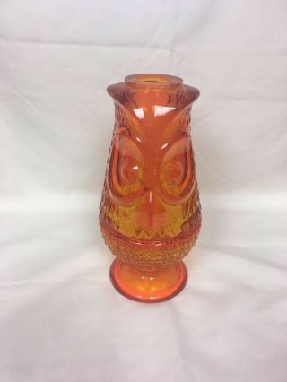 Vtg Viking Glass Orange Owl Fairy Lamp Mid Century MCM Glimmer Candle Holder 2