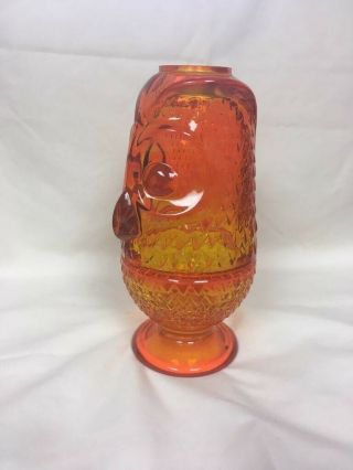 Vtg Viking Glass Orange Owl Fairy Lamp Mid Century MCM Glimmer Candle Holder 3