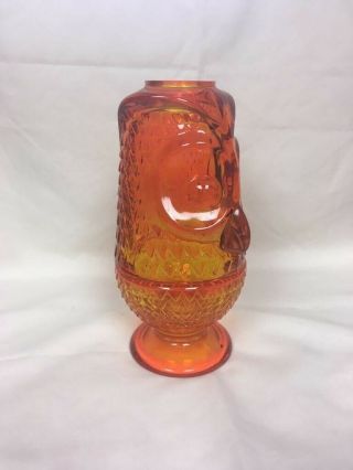 Vtg Viking Glass Orange Owl Fairy Lamp Mid Century MCM Glimmer Candle Holder 4