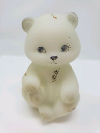 Fenton Art Glass Burmese Satin Sitting Bear Figurine Lavender Eyes Artist Signed