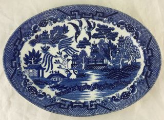 Antique Classic Blue Willow Pattern Porcelain Tray Platter Oval Dinnerware