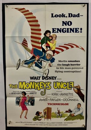 Monkeys Uncle Movie Poster (verygood, ) One Sheet 1965 Folded Walt Disney 4316