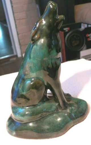 Rare Blue Mountain Pottery Blue Howling Sitting Wolf Figurine