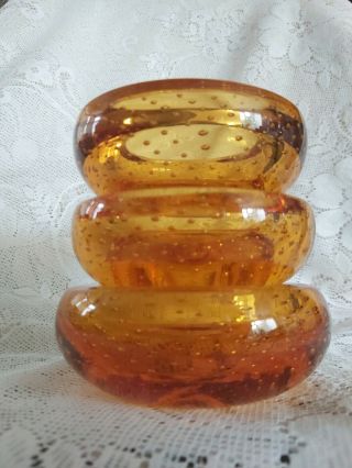 3x Vintage 1960s Whitefriars Amber Glass Controlled Bubble Round Ashtray/bowls
