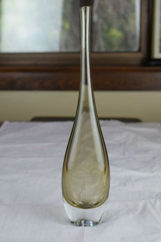 Johansfors Art Glass Flattened Teardrop Amber Vase Designed By Bengt Orup 1950 