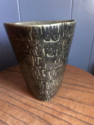 Niels Frederiksen Studio Mcm Art Pottery Green Vase California Ceramic
