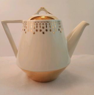 Vintage Flare - Ware Tea Pot Atomic Stars White And Gold Midcentury Hall China