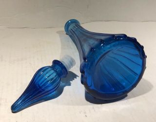 Vintage Mid Century Genie Bottle Decanter,  Ribbed,  Turquoise Blue,  10 3/4” 4
