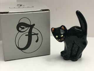 Fenton Glass Halloween Black Scaredy Cat Orange Whiskers Ears Crystal Eyes W/box