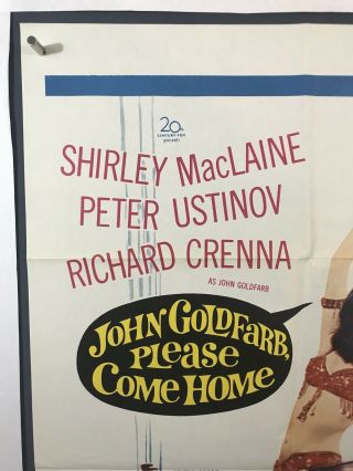 JOHN COME HOME Movie Poster (Fine, ) One Sheet 1965 Shirley MacLaine 1264 2