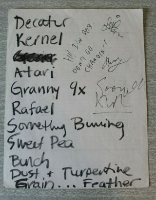 Seam Handwritten And Autographed Set List 1993 Problem With Me Us Tour