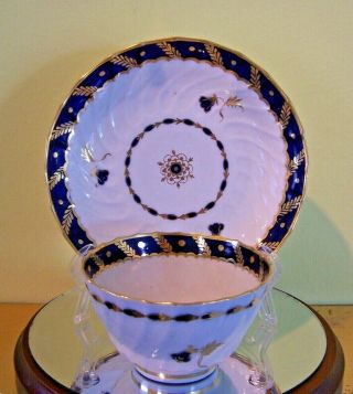 18th Moon Mk Worcester Flight Blue & Gold Bowl Saucer English Porcelain