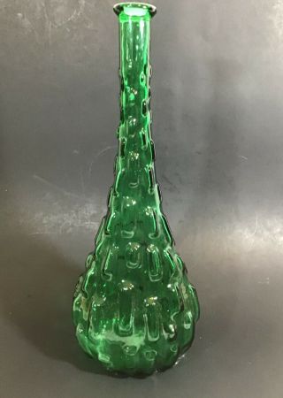 Vintage Mid Century Modern Empoli Tall Green Glass Vase Genie Bottle