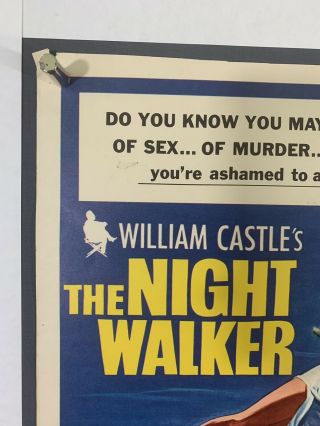 NIGHT WALKER Movie Poster (Fair) Window Card 1965 14x17 Trimmed Horror 2