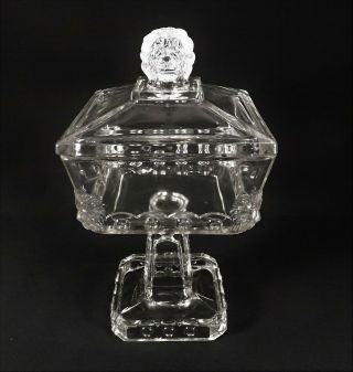 Eapg Compote Atlanta Fostoria Clear Lion Head Footed Candy Dish Glass Circa 1895