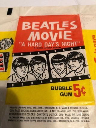1964 Beatles Gum Wrapper A HARD DAYS NIGHT,  VERY RARE (BGW2014) SPECIAL 2