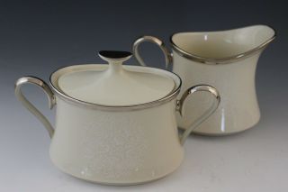Lenox Moonspun Porcelain White Creamer & Lidded Sugar Bowl Set