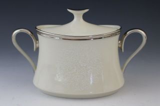 Lenox Moonspun Porcelain White Creamer & Lidded Sugar Bowl Set 2