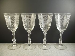 4 Fostoria Navarre Etched Water Glasses Goblets