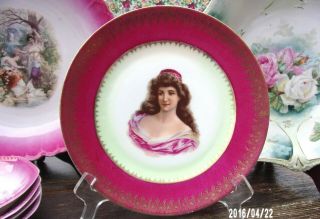 Antique Royal Vienna Pink Portrait Maiden Cabinet Plate Stunning Beehive Mark
