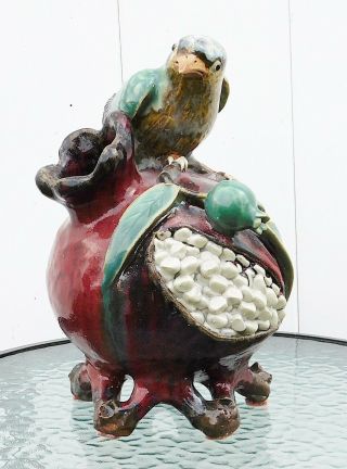 Older Japan Pottery - Bird On A Pomegranate - 10.  5 " High X 7 " In Diameter - Exc