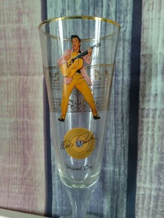 Two highly collectible decorated tall footed Elvis Presley glasses. 6