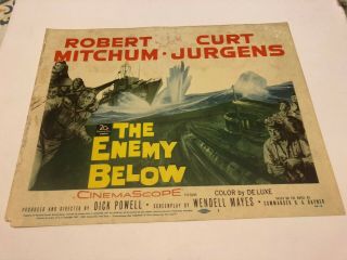 Vintage 1958 Lobby Card " The Enemy Below " Robert Mitchum Curt Jurgens