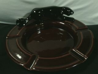 Vtg.  Royal California Ceramic Art Deco Lge.  Black Panther Round Ashtray 4