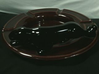 Vtg.  Royal California Ceramic Art Deco Lge.  Black Panther Round Ashtray 5