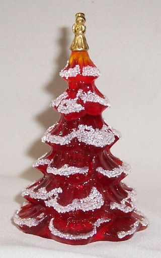 Fenton Ruby Red Glass Christmas 4 1/4 " Tree W/frit (angel On Top)