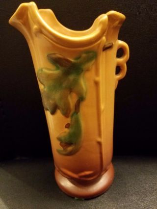 Vintage Weller Pottery Brown Oak Leaf Vase With Handle 6 1/4 " H