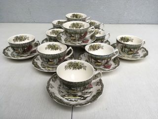 Set 11 Vintage Johnson Brothers Friendly Village Tea Cups & Saucers