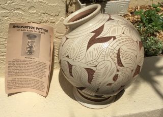 Fine Handcrafted Art Pottery San Juan De Oriente Ball Vase W Birds Toucan Papers