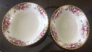 Royal Albert Autumn Roses Set Of 2 Serving Bowls Round & Oval Gold Trim