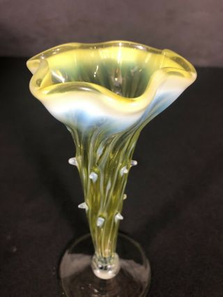 Antique Vaseline Glass Vase Thorny With Swirl And Opalescent 6 1/2 Uranium Glass