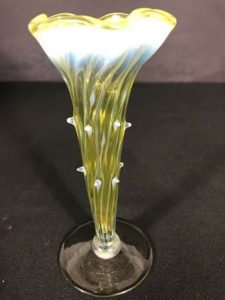 Antique Vaseline Glass Vase Thorny With Swirl And Opalescent 6 1/2 Uranium Glass 2