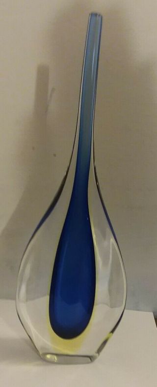 Murano Sommerso Glass Bud Vase Blue & Green Studio Art Vintage 1970s Mcm Italy