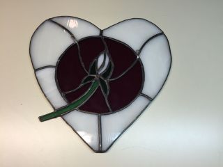 Unique Stained Glass Window Hanging Heart With Rose Floral Floral Design