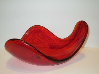 Blenko Glass Bowl Early Mid - Century Modern Red Signed Rare