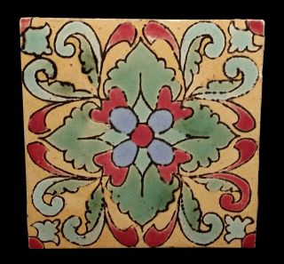 Vintage 1930s Southern California Art Pottery Tile 8 " X 8 " Colorful Pattern