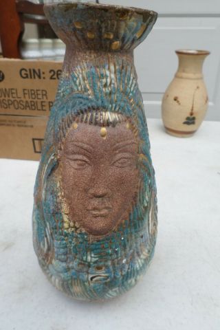 Awesome Vintage Sascha Brastoff Pottery Vase 10 " Face