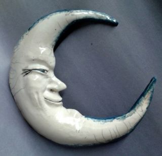 Crescent Man In The Moon Wall Hanging - Handmade And Raku Fired Studio Pottery