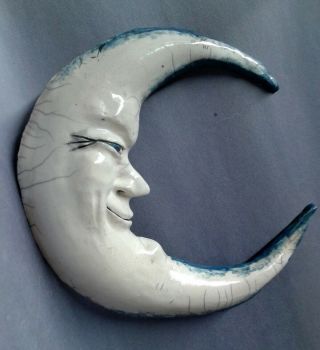 Crescent Man In The Moon Wall Hanging - Handmade and Raku Fired Studio Pottery 2