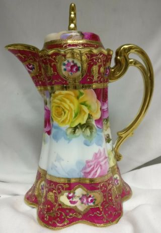 Vintage Nippon Hand Painted Chocolate Pot With Gold Trim