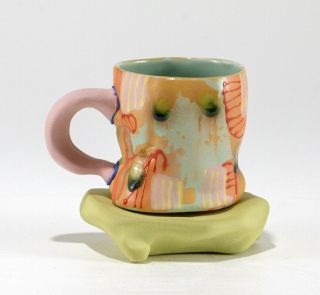 Orange,  And Pink Ceramic Espresso Cup With Saucer By Phx Artist Casey Hanrahan