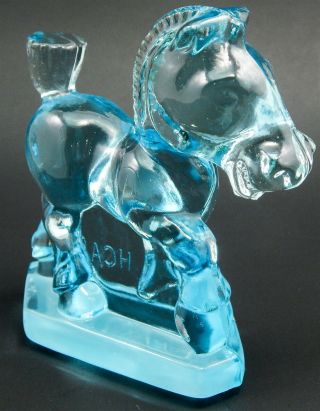 Vintage Rare Heisey Imperial Glass 1981 Light Blue Oscar Sparky Plug Horse Hca