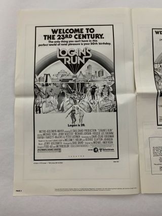 LOGANS RUN Pressbook 1975 8 Pages 11x17 Movie Poster Art Sc - Fi 1232 2