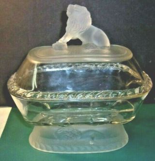 Antique Glassware Circa 1877 Gillinder & Sons Frosted Lion Compote/butter Dish