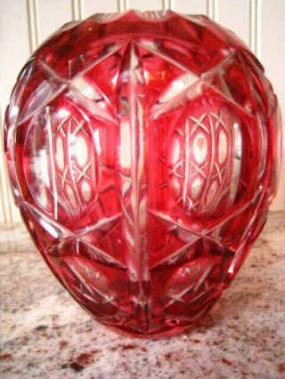 Vintage Bavarian Cranberry Cut - To - Clear Rose Bowl - 5 " Art Cut Crystal